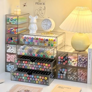 马克笔收纳盒放画笔彩笔铅笔抽屉亚克力桌面文具置物架大容量笔筒