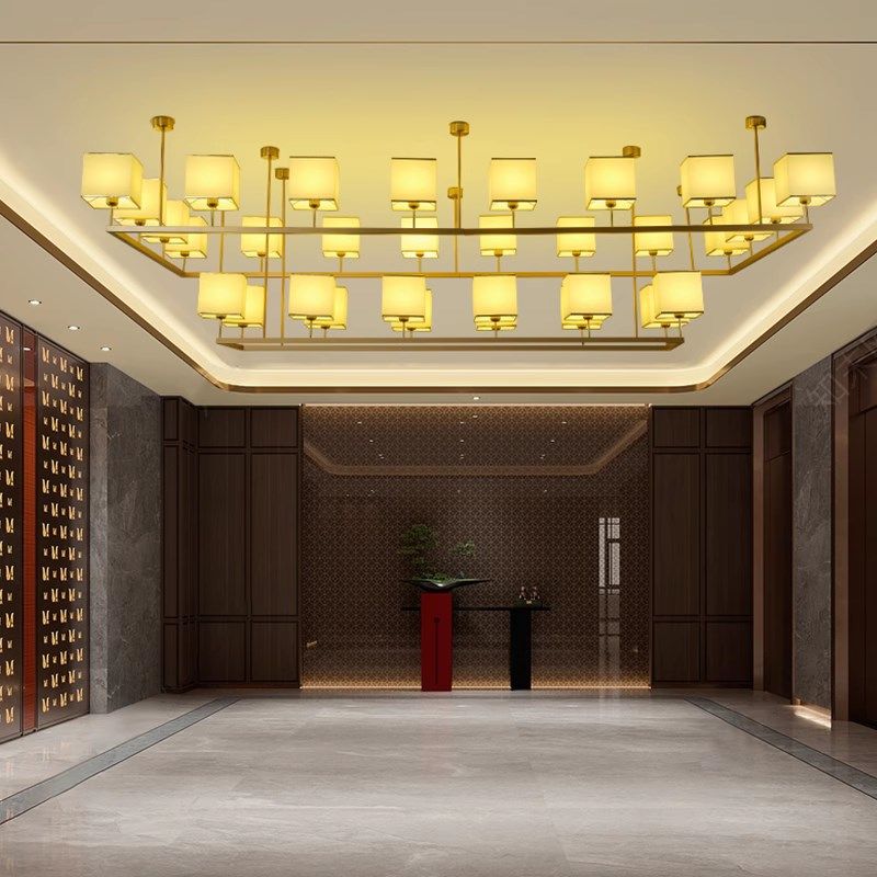 新中式吊灯大吊灯饭店大厅茶楼软装工程酒店会所方形售楼处定制