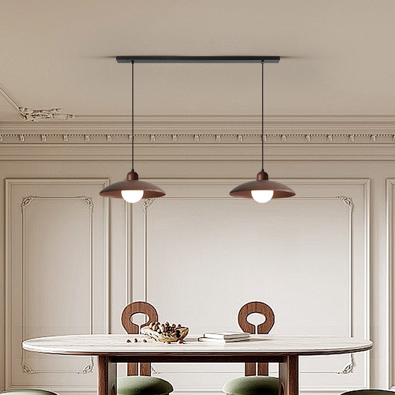中古侘寂风餐厅吊灯胡桃木色简约个性艺术飞盘3头餐桌吧台小吊灯