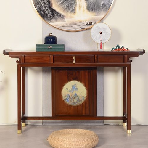 新中式实木玄关桌客厅入户玄关台供桌靠墙超窄条案榆木门厅玄关柜