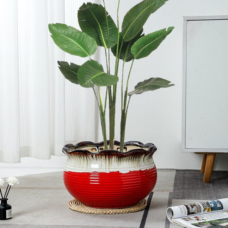 红色陶瓷花盆特大号欧式高级家用客厅大口径蝴蝶兰君子兰专用盆景