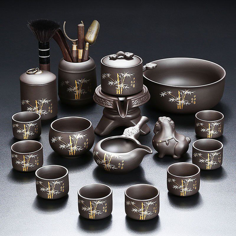 紫砂懒人自动茶具套装2025新款泡茶器高档轻奢旋转茶壶茶杯整套
