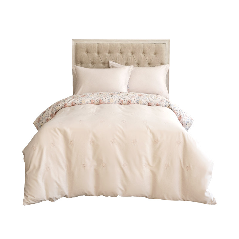 蓝铂粉色刺绣纯棉四件套全棉女孩公主风仙女印花床品被套奈音庭院