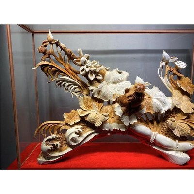 张奇崖柏木根雕摆件金鱼花鸟客厅客厅大木雕落地实木开业办公送礼