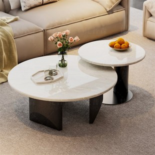 天然大理石卡里冰玉茶几简约现代小户型客厅家用大小圆形茶几组合