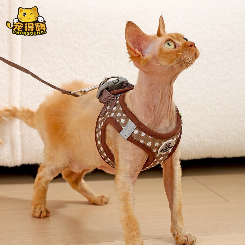 猫咪牵引绳遛猫神器防挣脱不勒脖外出溜猫绳背心式透气胸背带