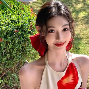 超显白~迪迪不畏同款超大号红色大肠发圈法式高级感显脸小盘发器