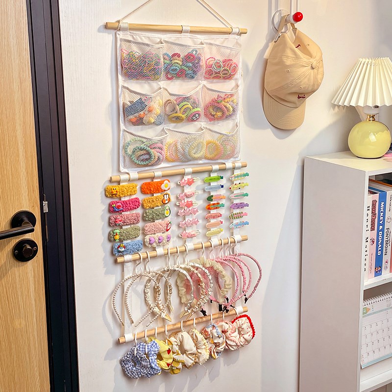 儿童发饰收纳神器挂墙上首饰品架女孩发夹卡皮筋发圈发箍头绳挂袋