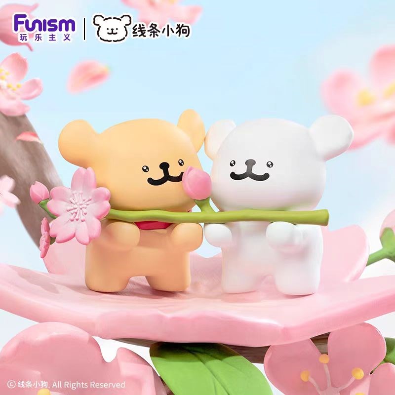 玩乐主义a线条小狗浪漫樱花系列盲盒手办可爱公仔春日女生礼物摆