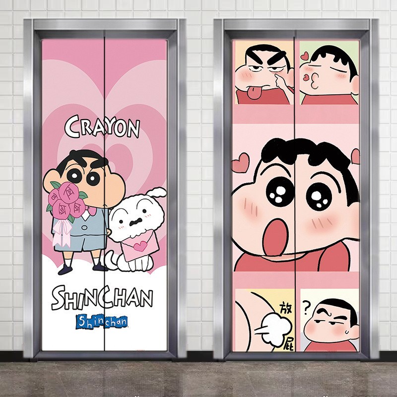 蜡笔小新入户电梯门防水贴纸衣柜玻璃木门水电井冰箱自粘装饰画