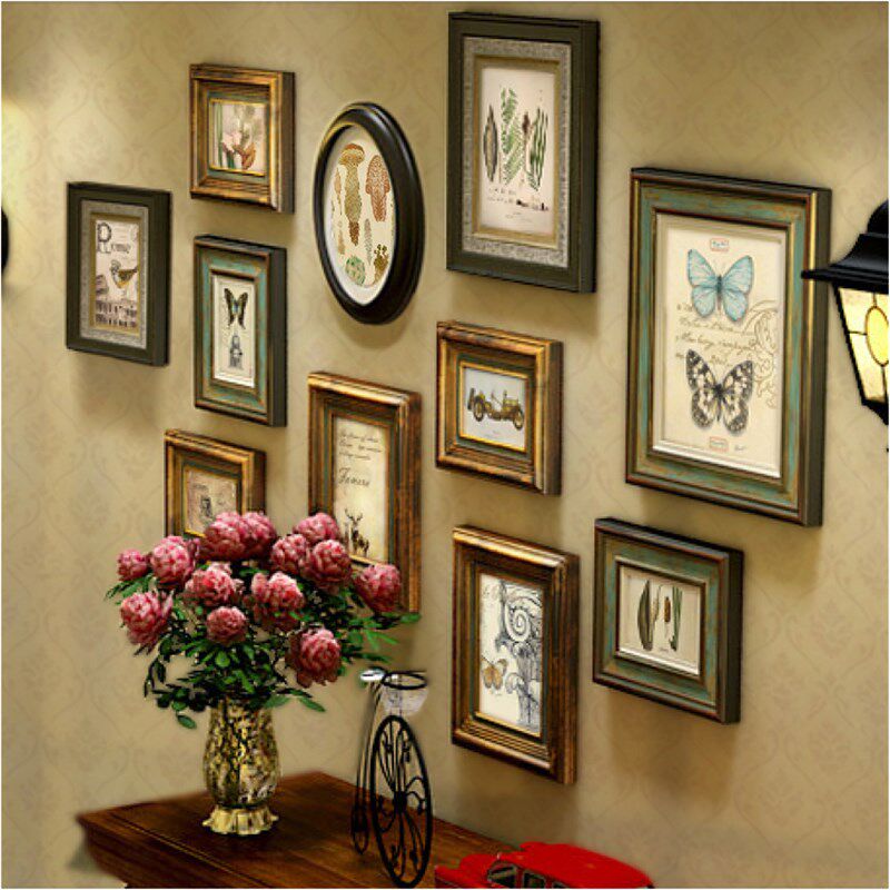 复古美式照片墙欧式相框墙组合装饰挂墙相片墙客厅餐厅背景墙实木