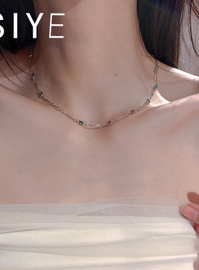 【SIYUE】方形彩色宝石细锁骨链夏天项链轻奢小众高级感颈链女款