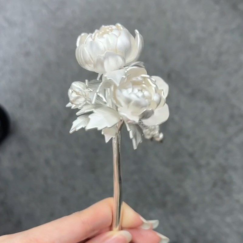 芍药发簪银枝芍华步摇汉服配饰民族风新中式复古花朵精致盘发发饰
