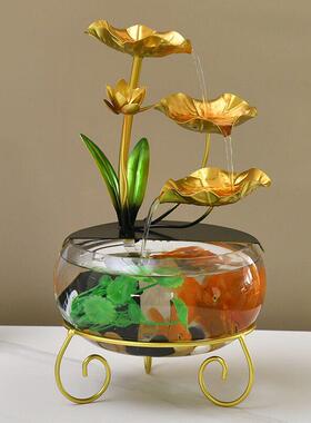 小型轻奢风鱼缸流水摆件招财家居客厅桌面创意水循环开业装饰礼品