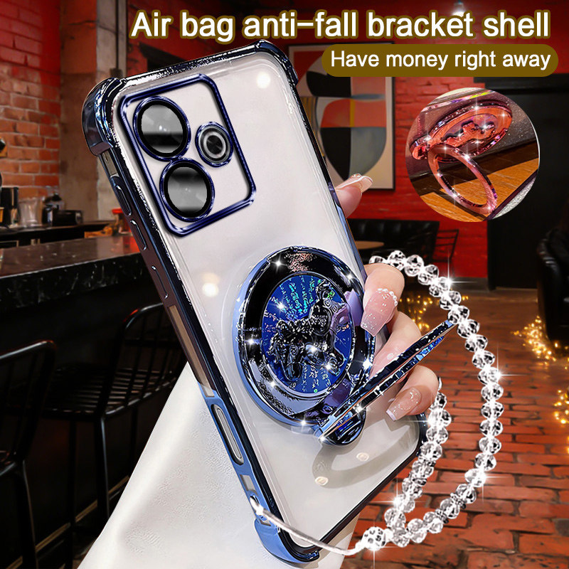 小米pocom6plus手机壳新年款全包电镀磁吸支架高级感小米POCOM6PLUS马上有钱男女通用防刮防摔轻薄保护套