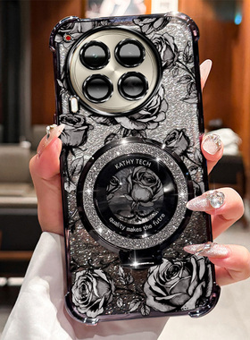 传音TecnoCamon30Pro+手机壳tecnocamon30pro+全包防摔高级感闪粉支架玫瑰印花时尚磨砂纯色闪粉支架网红壳