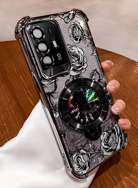 OPPOF19PRO+旋转陀螺支架玫瑰印花手机壳oppof19pro+新年款国风国潮全包防摔按键精准磨砂肤感小众不撞款