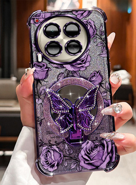 传音 TecnoCamon30Pro+手机壳 tecnocamon30pro+高级感磁吸支架玫瑰印花高透透明不发黄 TPU明星同款闪粉支架