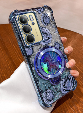 RealmeC75真我14X手机壳realmec75真我14x玫瑰印花旋转陀螺支架新年款国风国潮全包防摔软边框防摔网红防摔壳