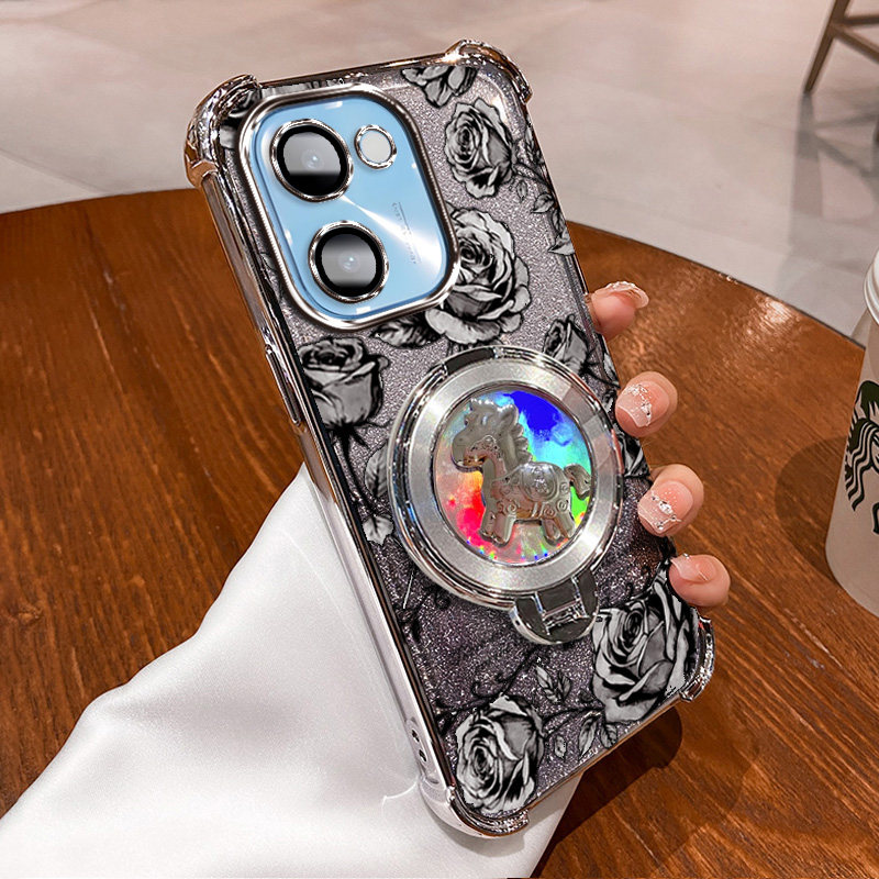 VIVOY100I玫瑰印花马上有钱支架手机壳vivoy100i新年款国风国潮全包防摔软边框防摔气囊闪粉渐变多巴胺色系,3C数码配件,手机保护套/壳,淘宝优惠券,粉丝福利购,淘宝优惠卷