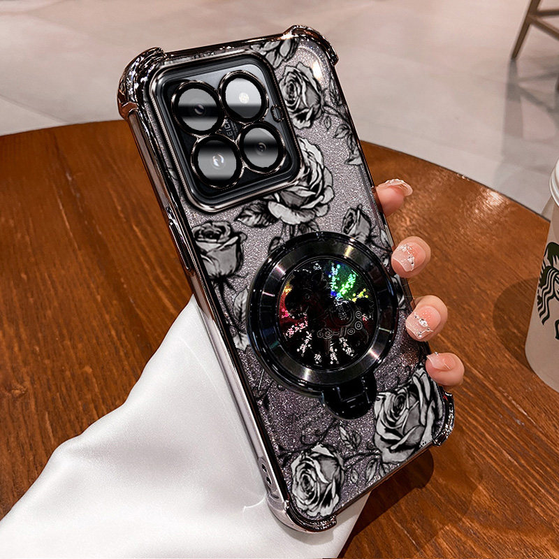 小米14Pro手机壳Xiaomi14pro玫瑰印花旋转陀螺支架新年款国风国潮气囊镜头全包电镀边框网红全包镜头壳,3C数码配件,手机保护套/壳,淘宝优惠券,粉丝福利购,淘宝优惠卷