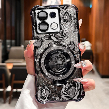 红米Note13Pro-5G国内版手机壳redminote13pro-5g高级感闪粉支架玫瑰印花四角气囊磨砂明星同款轻奢网红壳