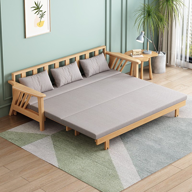 北欧实木沙发g组合简约现代小户型家用客厅拉床布艺折叠日式沙发