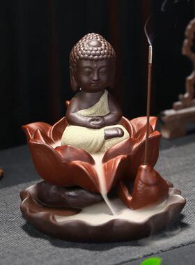 家用创意茶桌如来观音香道线香炉檀香回流香薰炉紫砂倒流香炉摆件