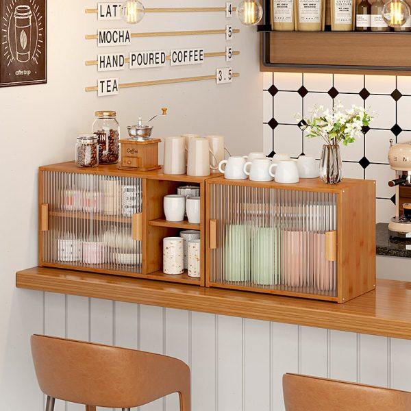 厨房防尘杯子收纳盒置物架茶具餐桌面茶叶水杯架子楠竹多层储物柜,收纳整理,首饰盒,淘宝优惠券,粉丝福利购,淘宝优惠卷