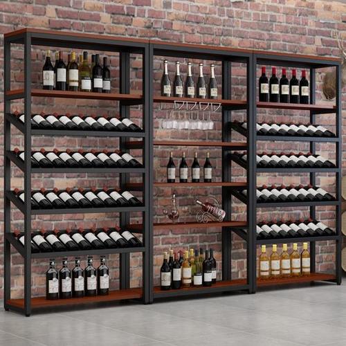 收纳简约酒吧货架展示架落地铁艺红葡萄酒置物架酒架多层酒架酒柜