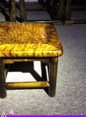 仙知古作金丝楠木大叶桢楠阴沉木色小方凳高端水波纹儿童凳户外