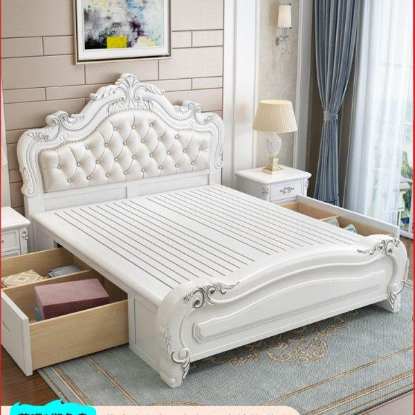 欧式床实木床1.8米双人大床现代简约主卧室婚床1.5米公主床白色床