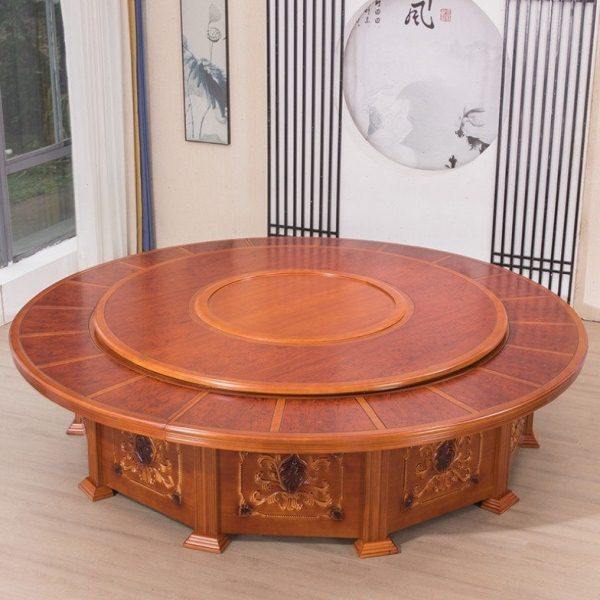 北欧风高端电动大圆桌大圆桌家用10人饭桌小型店铺火锅乡村带转盘