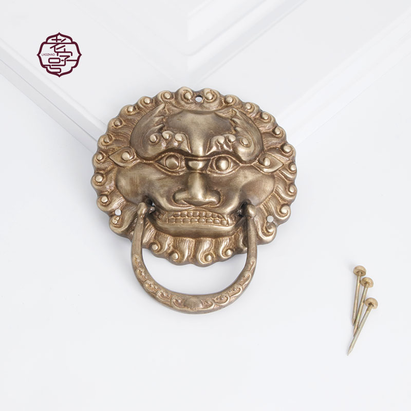 中式古纯铜e门环拉手兽头狮头虎头明装大门把手木门庭院古典把手