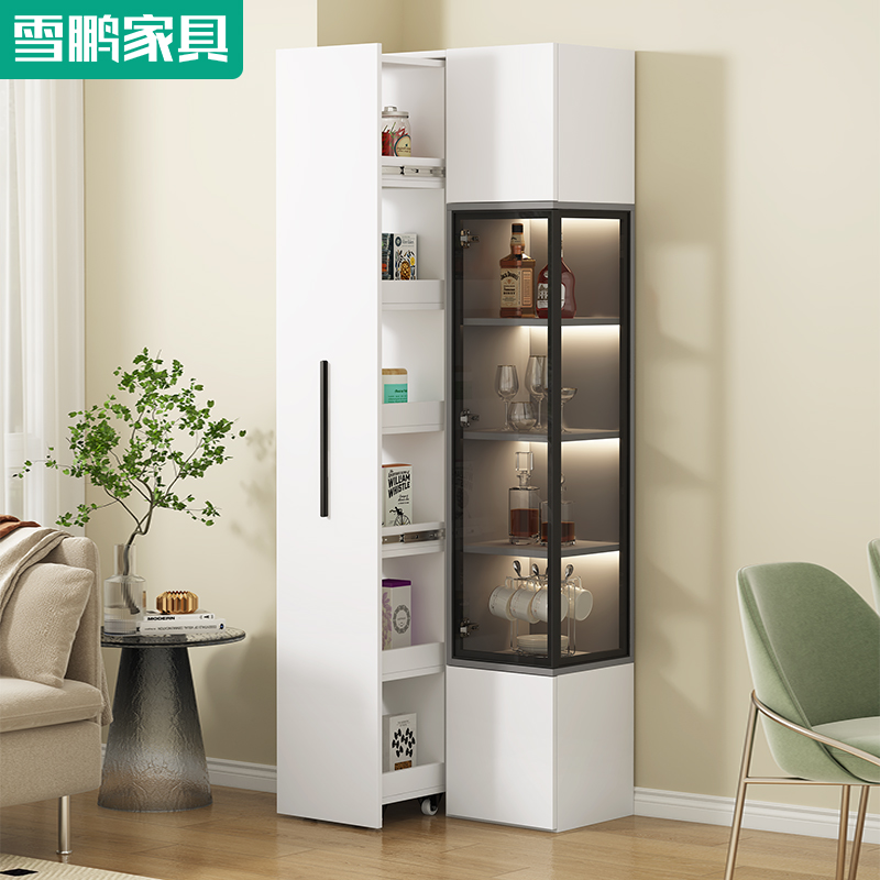奶油风餐边柜一体靠墙客厅酒柜展示高柜转角J置物架抽拉墙角柜6S3