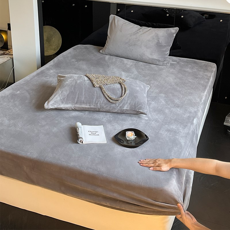 A类素色a简约牛奶绒床笠保护套宝宝绒全包床垫三件套冬季床上用品