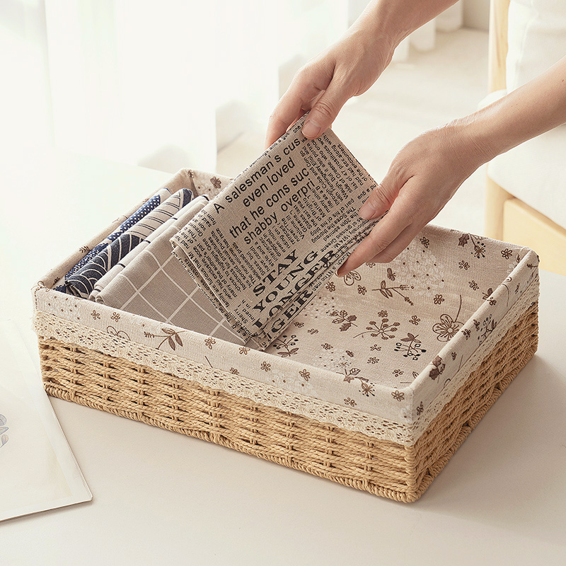 桌面收纳盒藤编水果零食篮口红化妆品储物盒杂物钥匙遥控器收纳筐