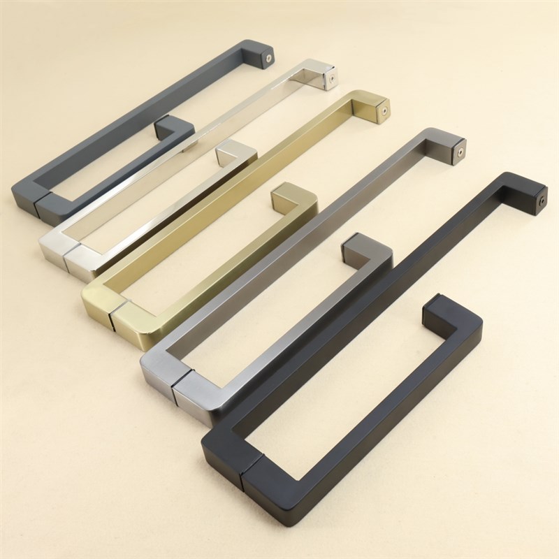 不锈钢304玻璃门把手圆角防撞枪灰淋浴房哑黑香槟金扁方L型小拉手