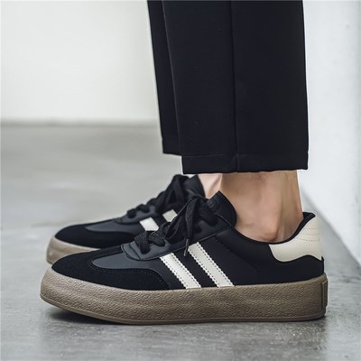 男士德训鞋夏季透气美式复古阿甘休闲鞋厚底运动黑色软底板鞋男鞋