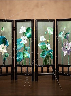 苏绣摆件中式客厅桌面装饰屏风手工刺绣双面绣四条屏国风工艺礼品