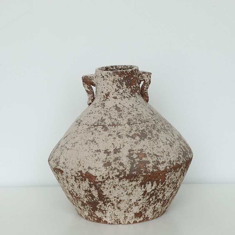 复古花瓶粗陶侘寂风赤色民u宿陶罐新中式陶瓷插干花禅意家居家摆