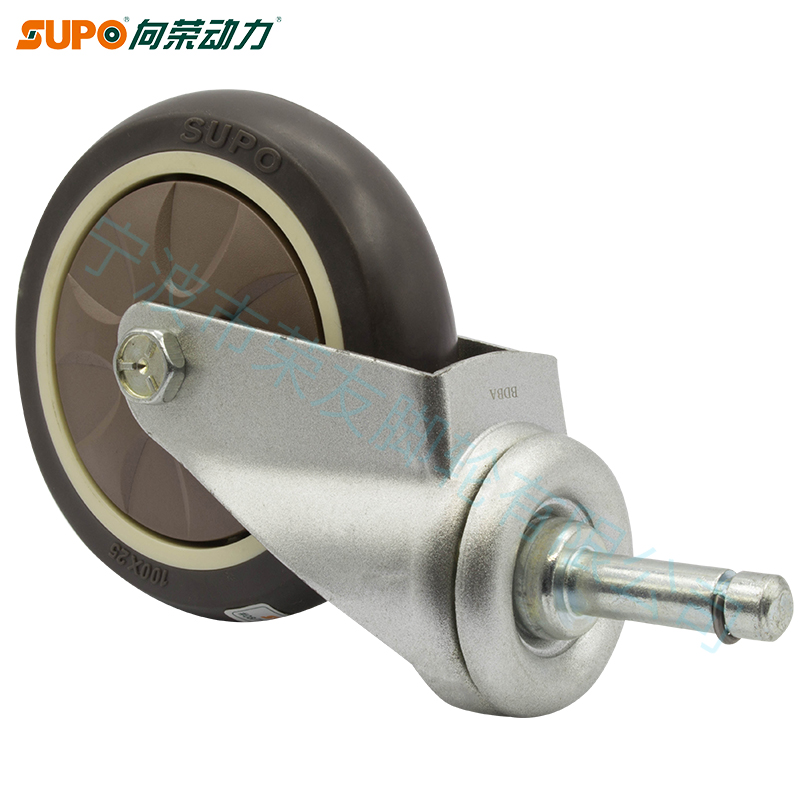 SUPO向荣脚轮3寸4q寸人造橡胶静音光杆餐车插杆万向轮防缠耐油