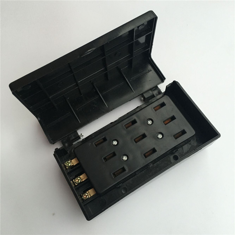 晨发三相三线农用k插座插头明装16A平面接线板黑色翻盖防雨防水