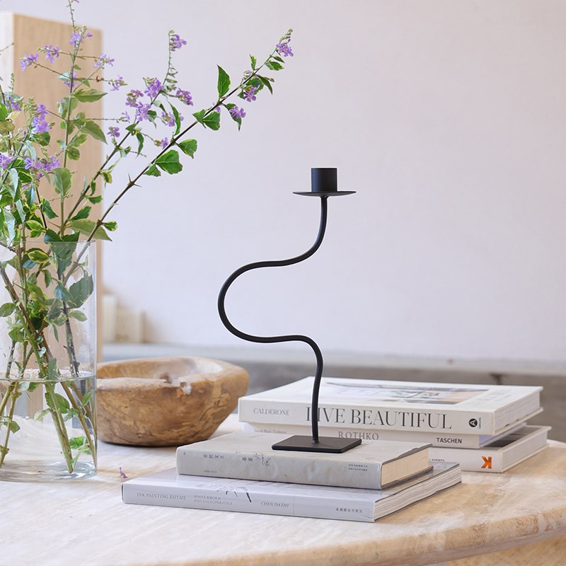 芥子法式简约黑色铁艺术烛台中古风氛围感装饰摆件香薰Z蜡烛台底