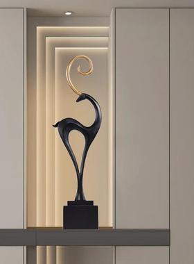 入户玄关壁龛鹿摆件客厅电视柜两边竖高轻奢高级感落地艺术软装饰