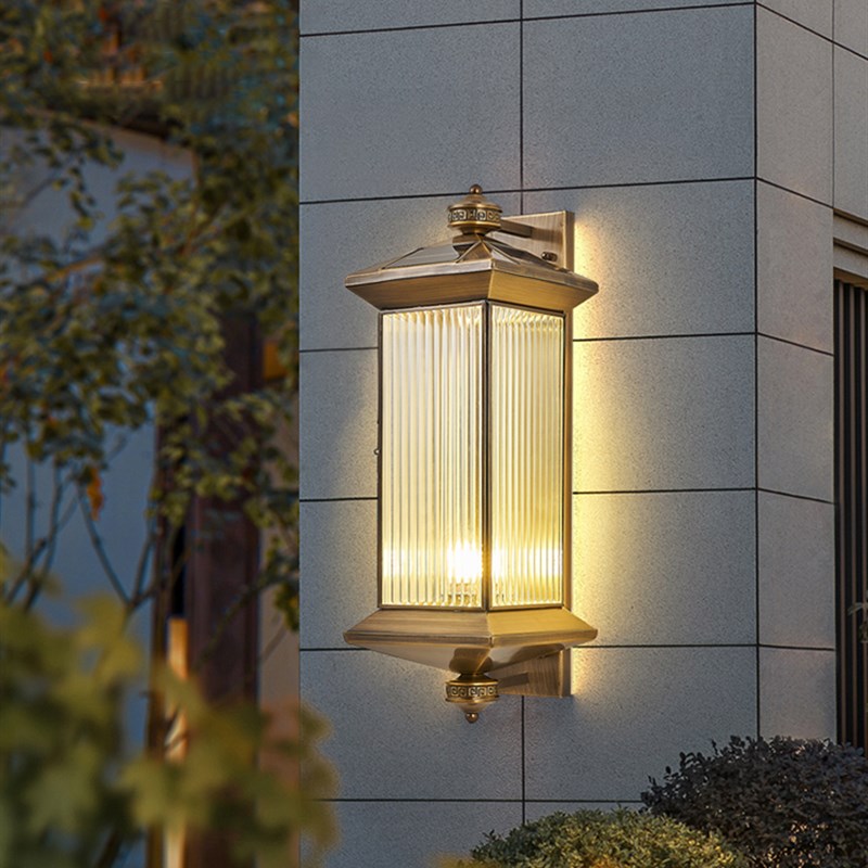 太阳能壁灯户外全铜中式别墅外墙灯超亮阳台灯大门庭W院灯室外防