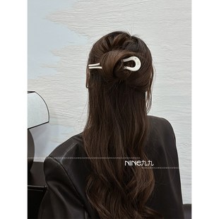 NINE九 国风发钗簪子发饰温柔 一颗钻醋酸U形波浪发簪盘发新中式