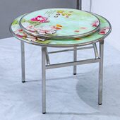 新型不锈钢可折叠玻璃圆桌连体户外方桌吃饭家用餐桌快餐店桌简约