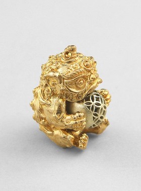 纯铜国潮醒狮抱球转转手把件舞狮子抱珠汽车挂件时来运转钥匙吊坠