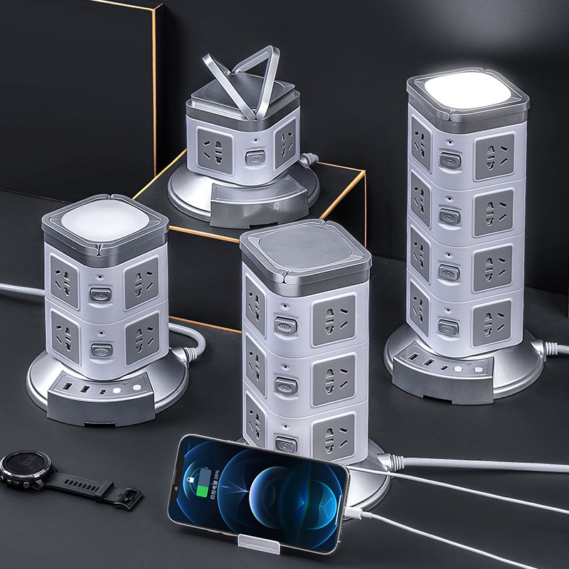 塔型圆孔插排插多功能USB快充插座面板多孔立式立体插线板电脑用